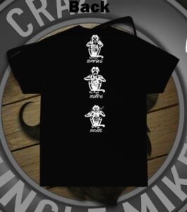 tshirt with monkeys and Brew, Bite, Beats text
