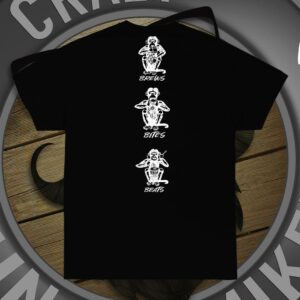 tshirt with monkeys and Brew, Bite, Beats text